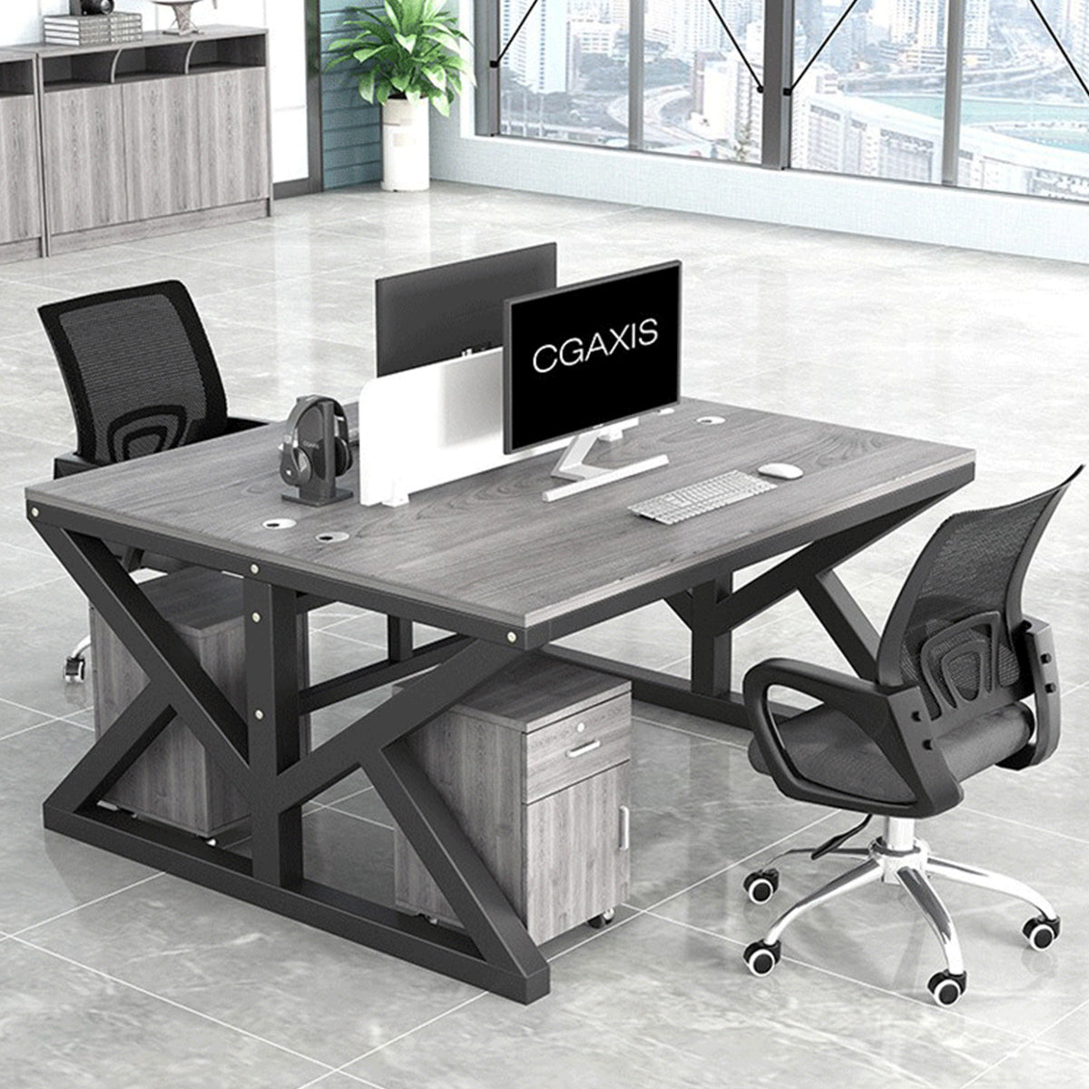 下肢空間 事務机 フリーアドレスデスク 会社用 複数人用オフィス デスクトップパネル 配線孔 木目調 メラミン化粧板 BGZ-S027