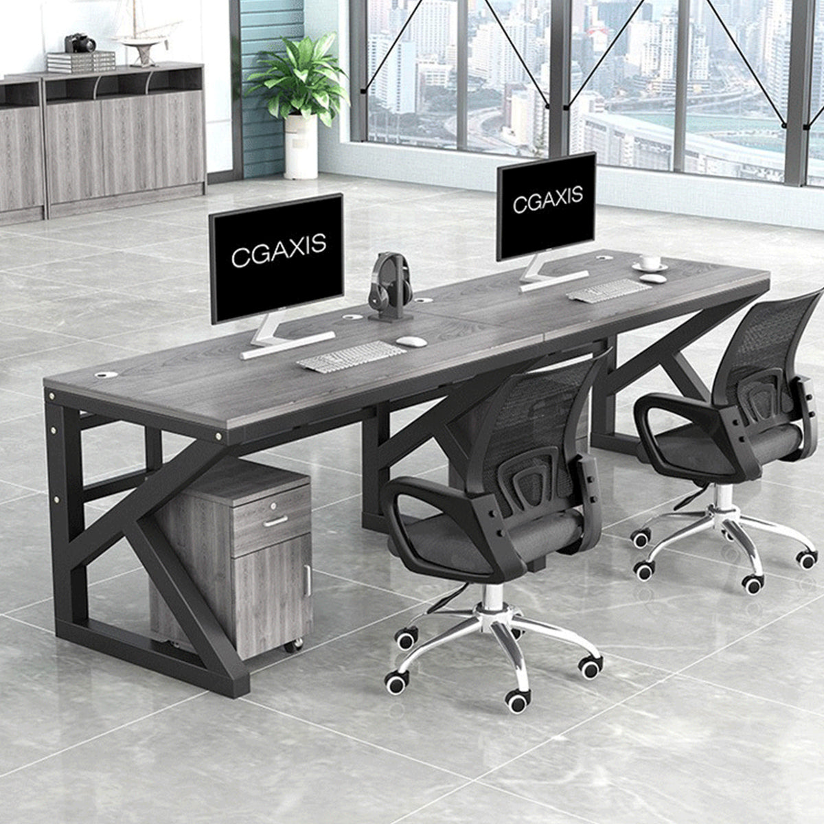 下肢空間 事務机 フリーアドレスデスク 会社用 複数人用オフィス デスクトップパネル 配線孔 木目調 メラミン化粧板 BGZ-S027