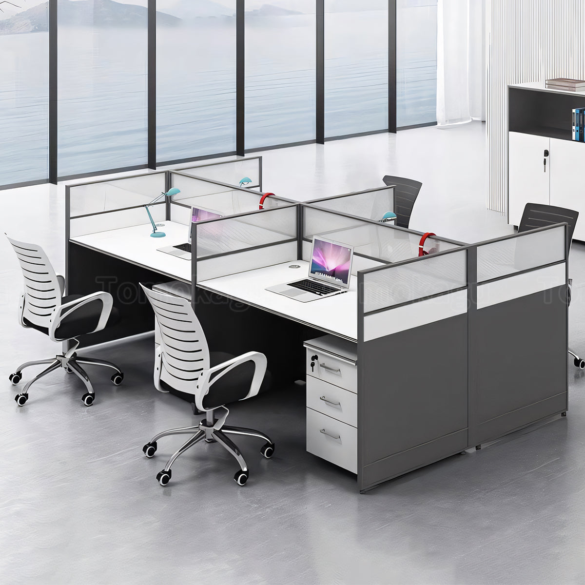 アルミ合金 配線孔付き パーテーション付き L字デスク デスク オフィスデスク ミニマリズム ホワイト グレー カスタマイズ可能 BGZ-T005