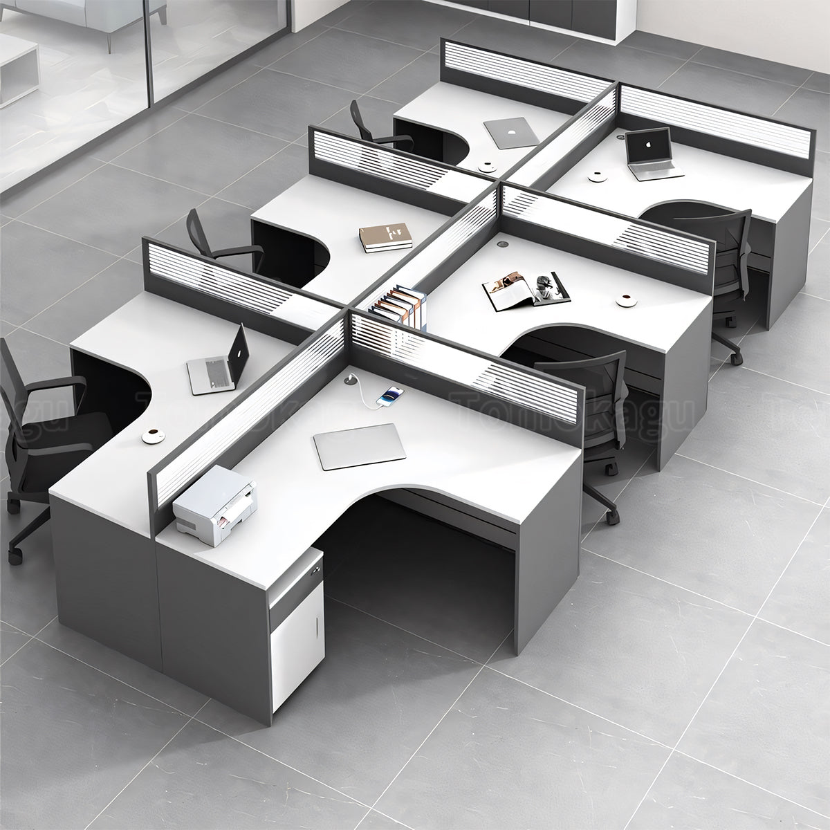 アルミ合金 配線孔付き パーテーション付き L字デスク デスク オフィスデスク ミニマリズム ホワイト グレー カスタマイズ可能 BGZ-T005