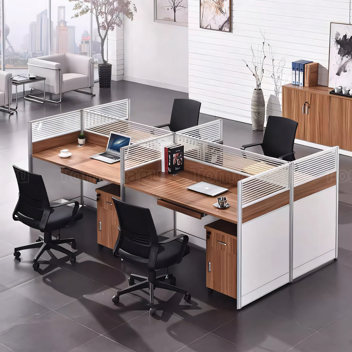 ワークデスク オフィスデスク 事務机 L型デスク デスク トップパネル付き サイドワゴン パーテーション付き シンプル カスタマイズ可能 BGZ-T009