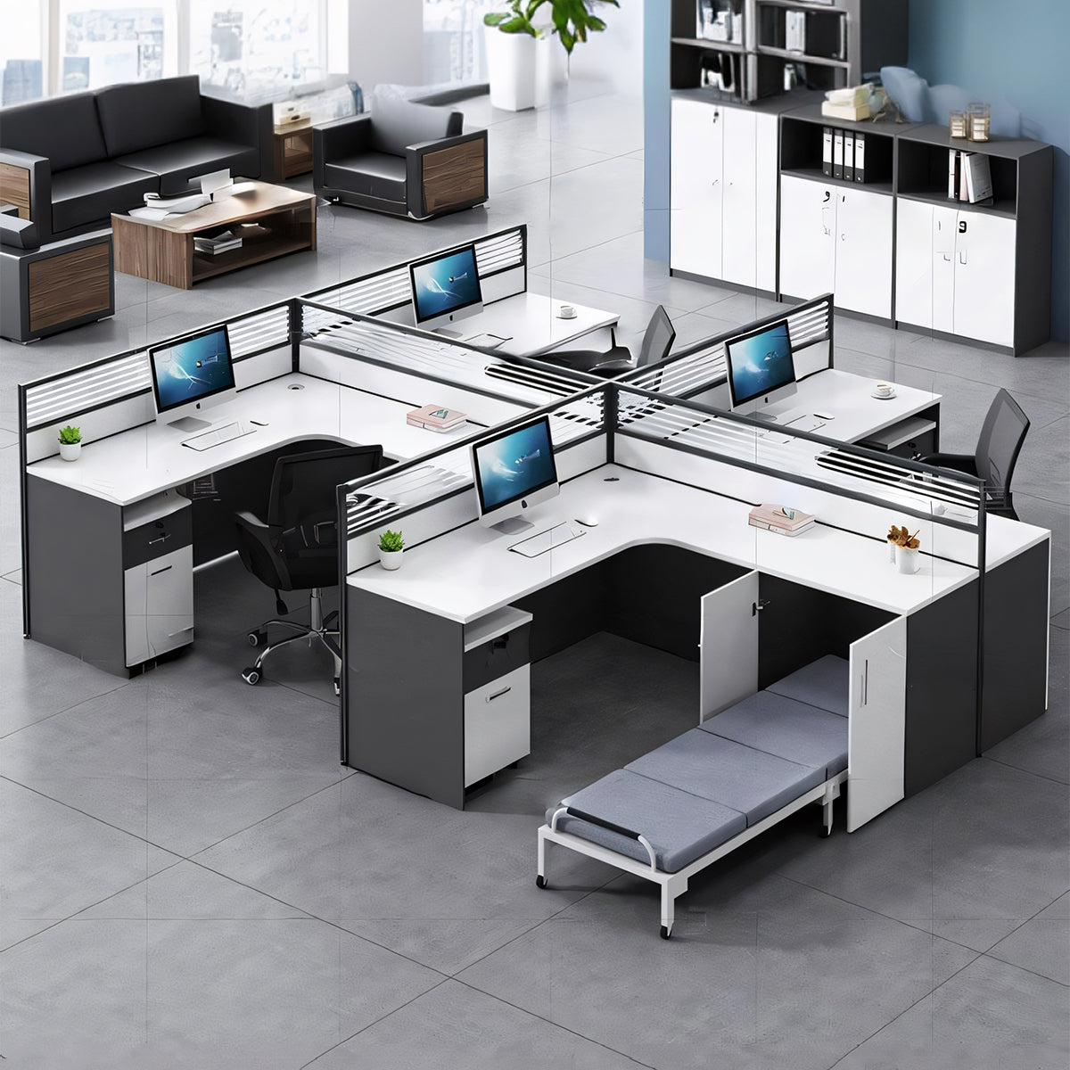 引き出し付き 多機能 折り畳みベッド付き ポリカーボネート板付き アルミ合金 オフィスデスク 事務デスク 学習机 仕事机 カスタマイズ可能 BGZ-T032