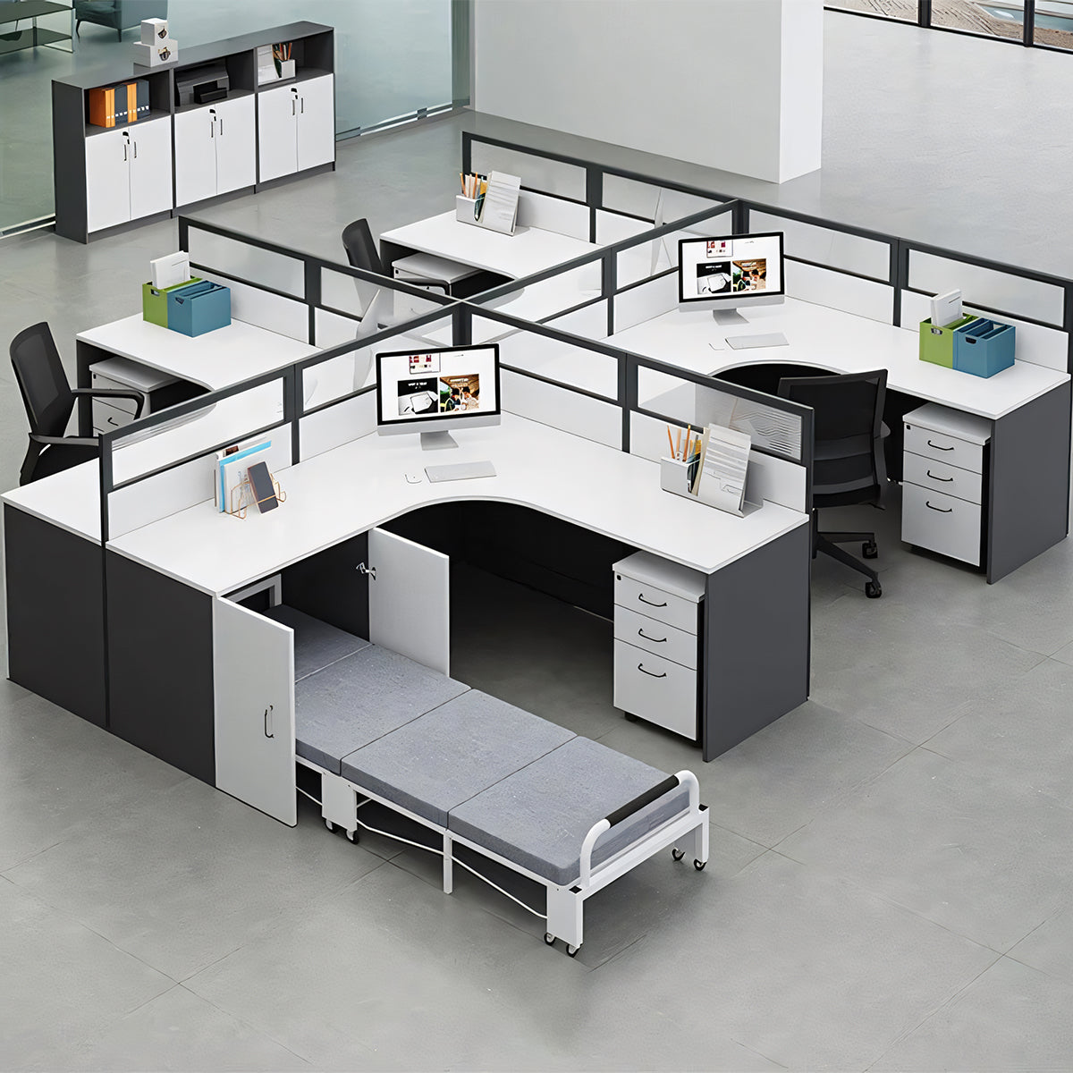 引き出し付き 多機能 折り畳みベッド付き ポリカーボネート板付き アルミ合金 オフィスデスク 事務デスク 学習机 仕事机 カスタマイズ可能 BGZ-T032