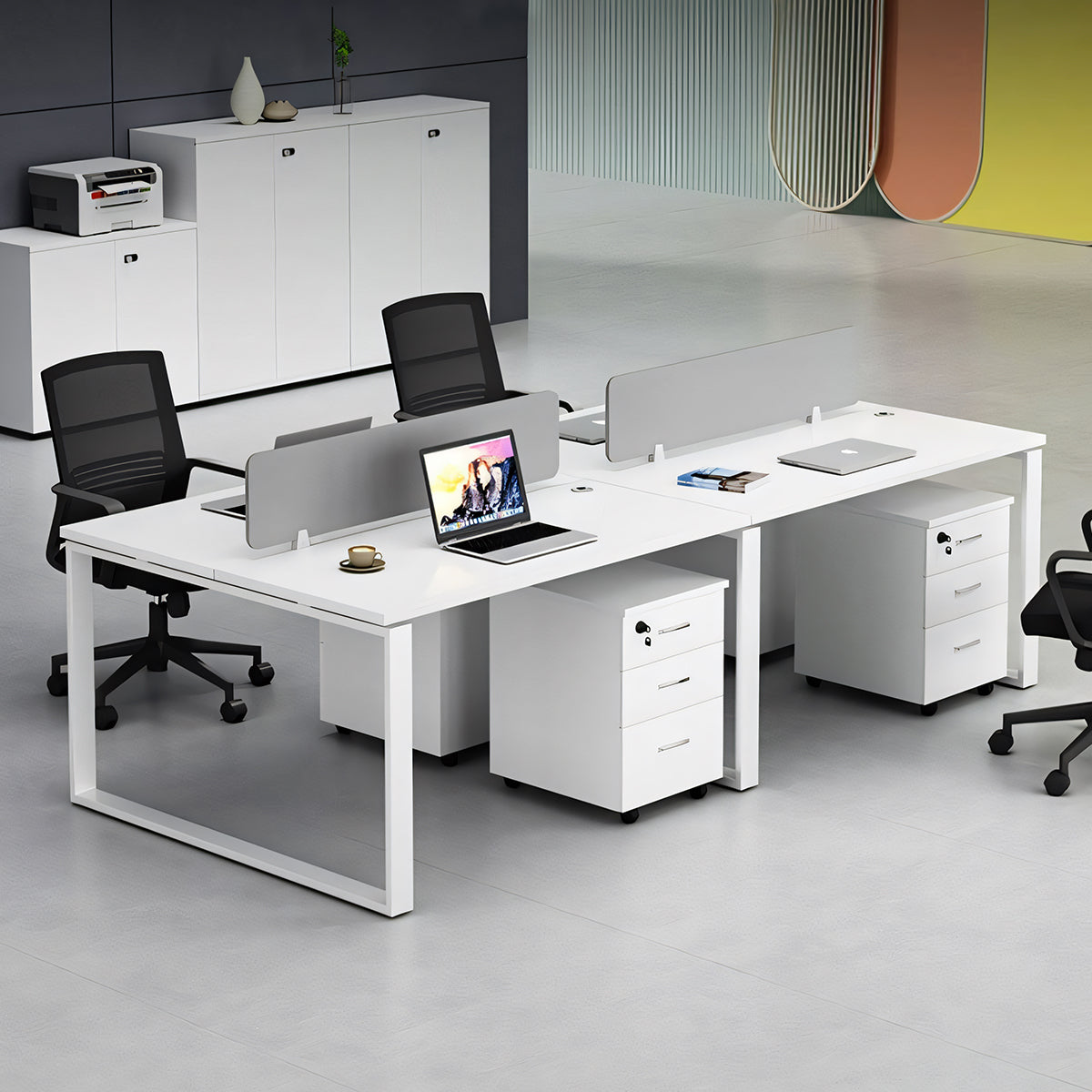 在宅ワーク トップパネル付き サイドワゴン付き 鍵付き ロの字脚 配線孔あり 事務机 ワークデスク オフィスデスク 長方形タイプ 事務所用 会社用 カスタマイズ可能 BGZ-T058 tomokagu