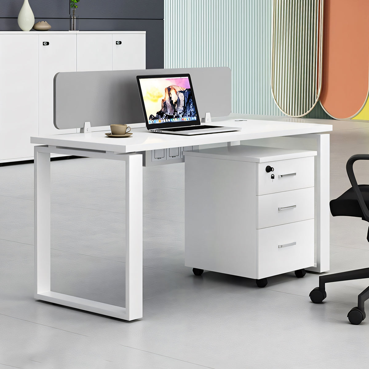 在宅ワーク トップパネル付き サイドワゴン付き 鍵付き ロの字脚 配線孔あり 事務机 ワークデスク オフィスデスク 長方形タイプ 事務所用 会社用 カスタマイズ可能 BGZ-T058 tomokagu