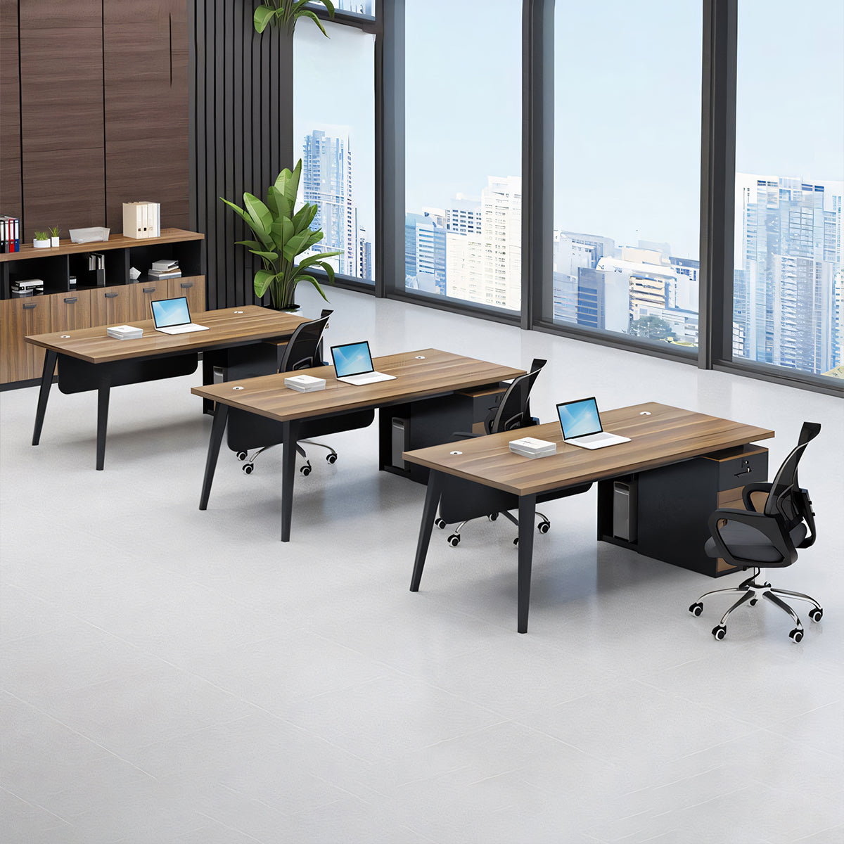 スチール脚 幕板付き サイドキャビネット 鍵付き引き出し 配線孔 オフィスデスク ワークデスク パソコンデスク 事務机 ホワイト ブラック BGZ-T059