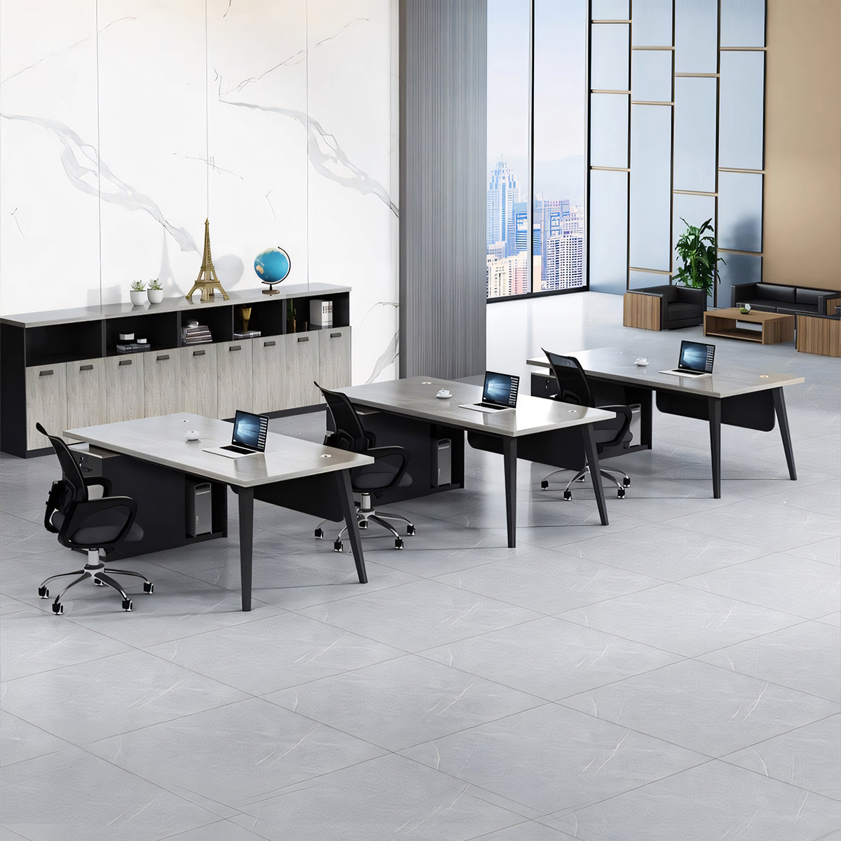 スチール脚 幕板付き サイドキャビネット 鍵付き引き出し 配線孔 オフィスデスク ワークデスク パソコンデスク 事務机 ホワイト ブラック BGZ-T059