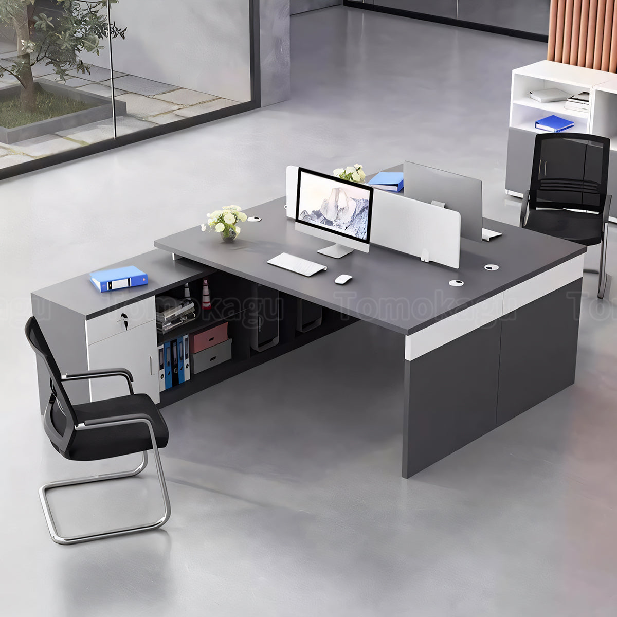 トップパネル付き サイドキャビネット付き 鍵付き 大容量収納 事務机 オフィスデスク ワークデスク パソコンデスク シンプル 木目調 BGZ-T082