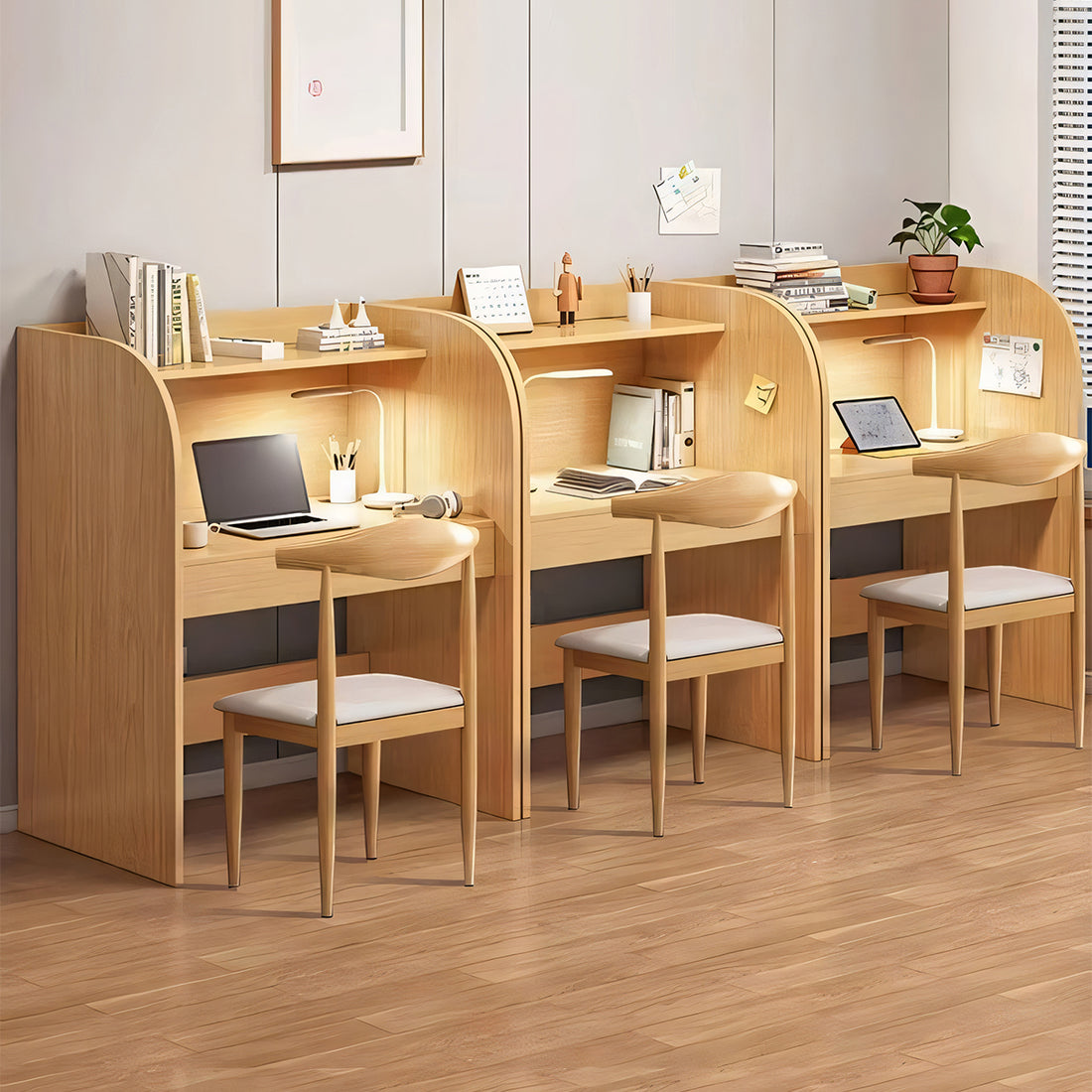 オフィスデスク デスク 自習室用デスク 事務机 木目調 R加工 本棚 R加工 配線孔付き BGZ-T142