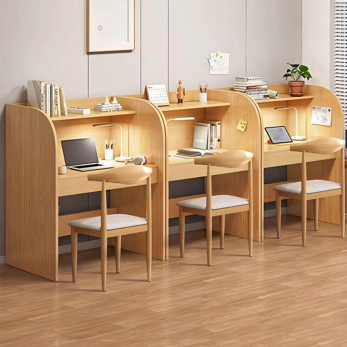 オフィスデスク デスク 自習室用デスク 事務机 木目調 R加工 本棚 R加工 配線孔付き BGZ-T142