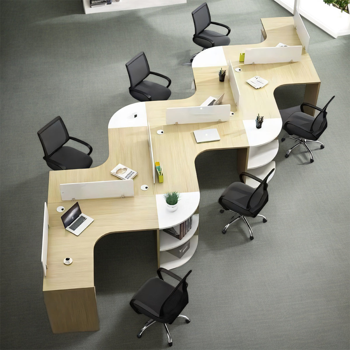 オフィスデスク ユニークデザイン メラミン化粧板 大容量 オープン収納配線孔付き デスクトップパネル バイカラーデザイン BGZ-T175