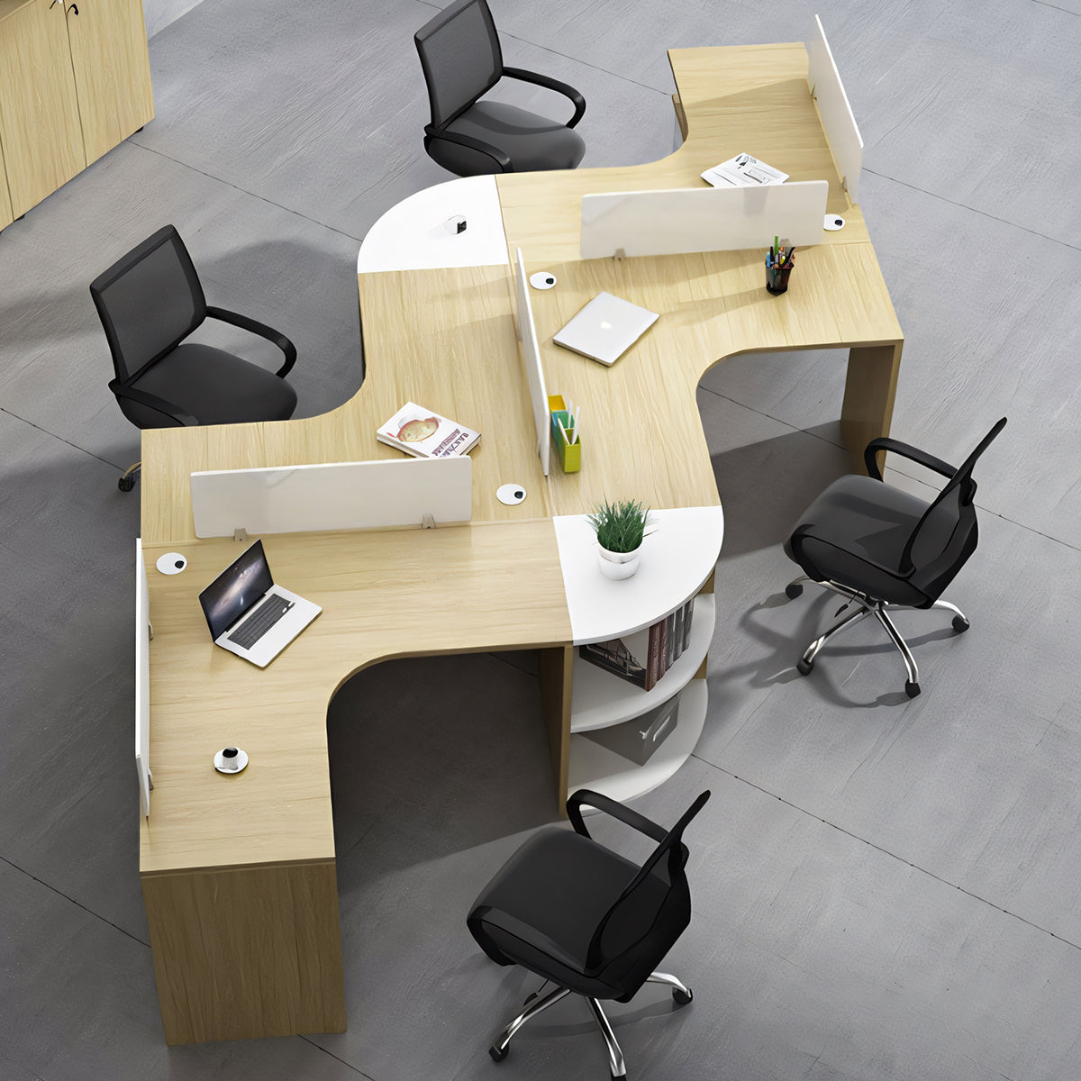 オフィスデスク ユニークデザイン メラミン化粧板 大容量 オープン収納配線孔付き デスクトップパネル バイカラーデザイン BGZ-T175