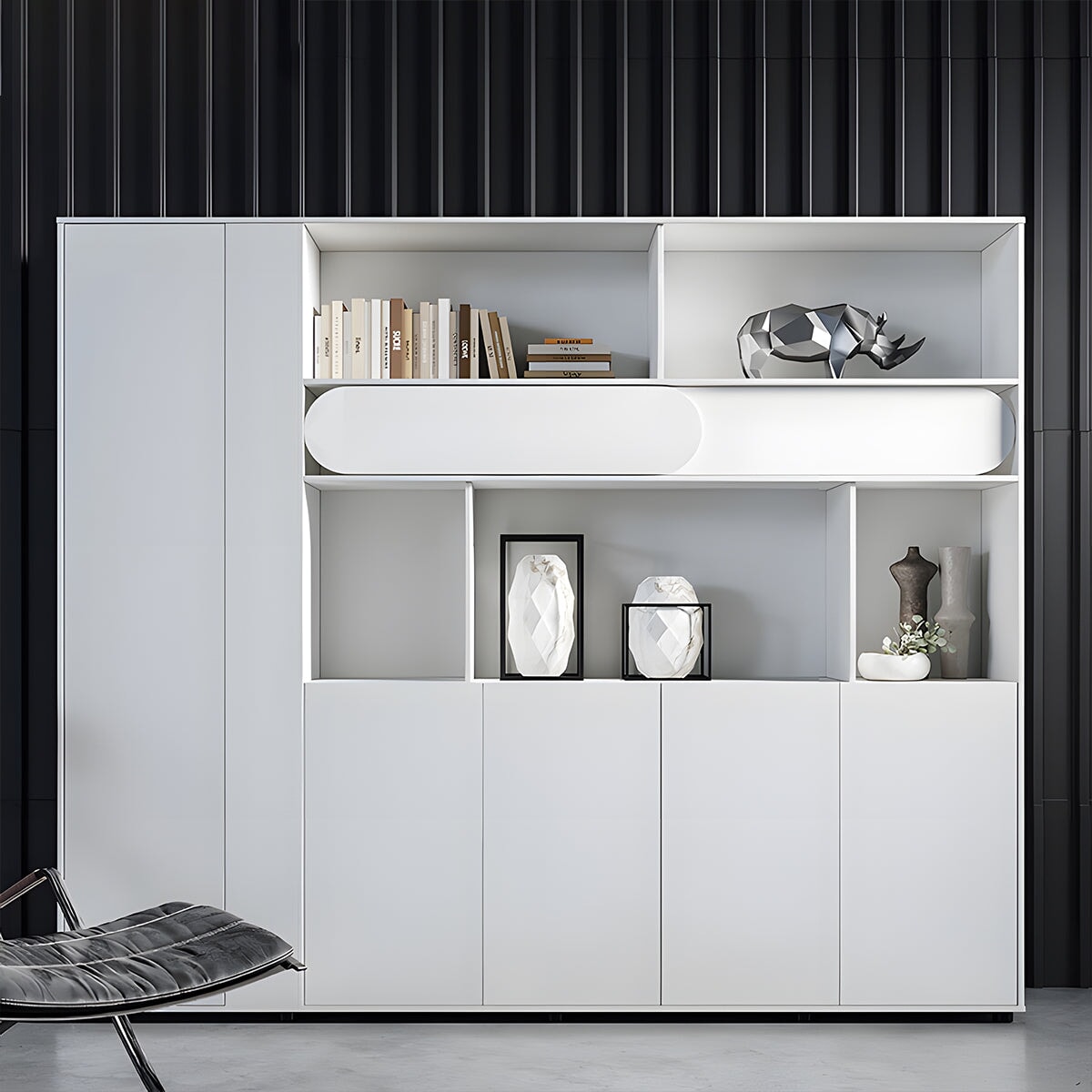 オフィスキャビネット ファイリングキャビネット 木製書庫 書類整理棚 メラミン化粧板 分類収納 引き違い戸 ホワイト  metamall