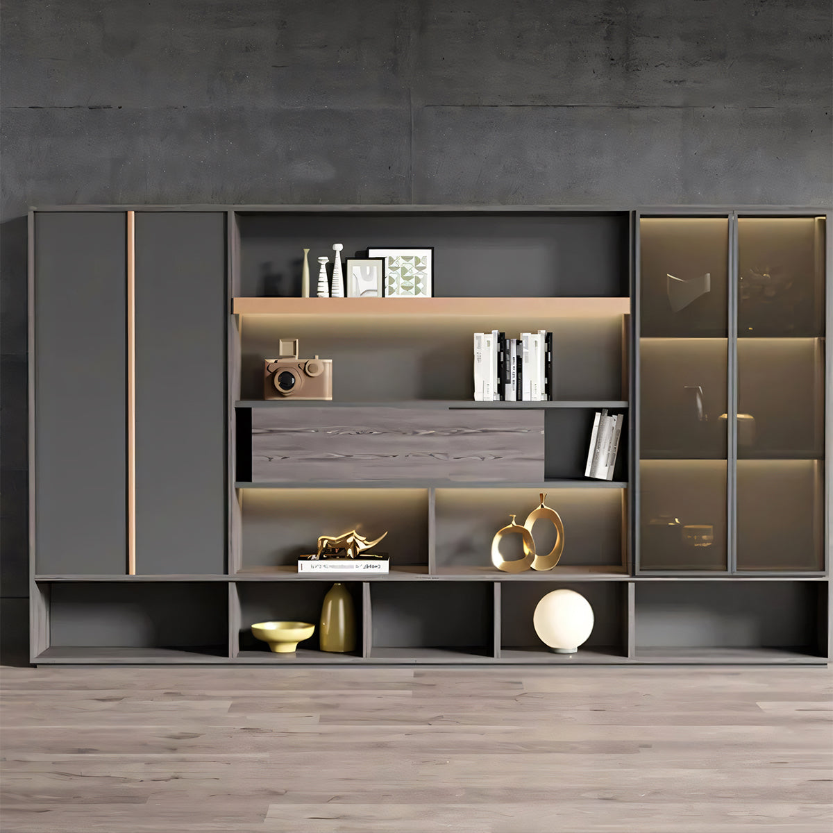 扉付き 隠す収納 オフィス用 ガラス扉収納 壁面収納 キャビネット 書類棚 役員収納庫 収納棚 ディスプレイラック 高級感 カスタマイズ可能 CWG-T010