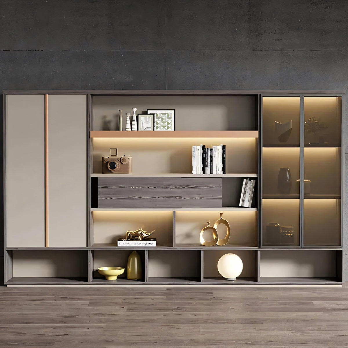 扉付き 隠す収納 オフィス用 ガラス扉収納 壁面収納 キャビネット 書類棚 役員収納庫 収納棚 ディスプレイラック 高級感 カスタマイズ可能 CWG-T010