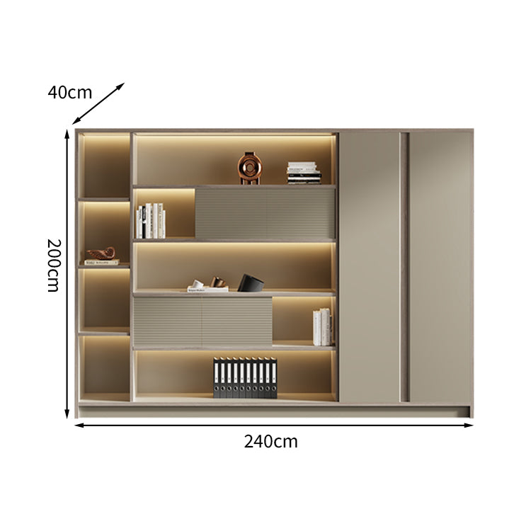 キャビネット スタイリッシュ オープン収納 扉付き収納 収納力抜群 エコ素材 メラミン化粧板 LEDライト CWG-T119