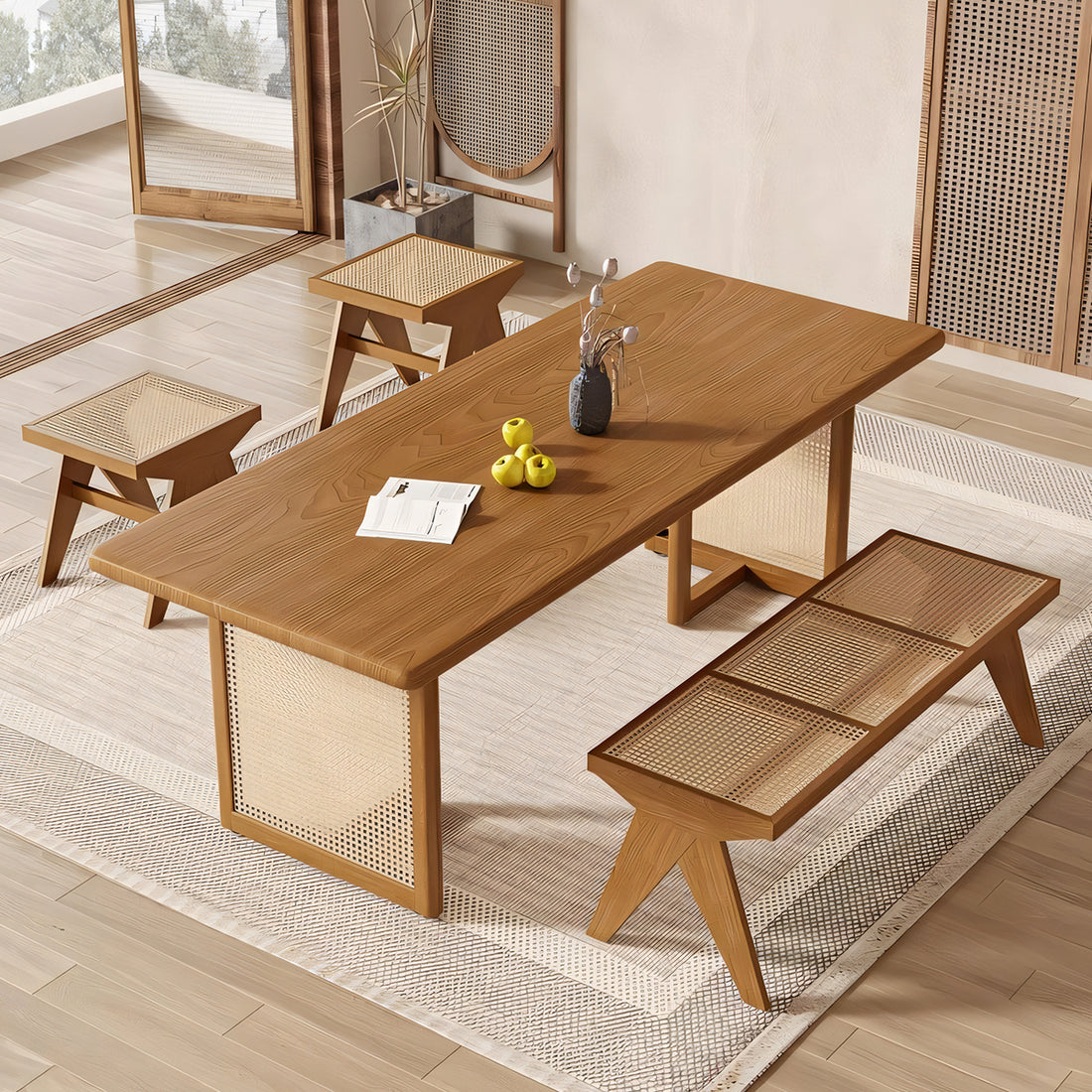 メッシュ R加工 広々とした天板 ロの字脚 ダイニングテーブル 天然木 パイン材 シンプル 木目調 カスタマイズ可能 CZ-T009