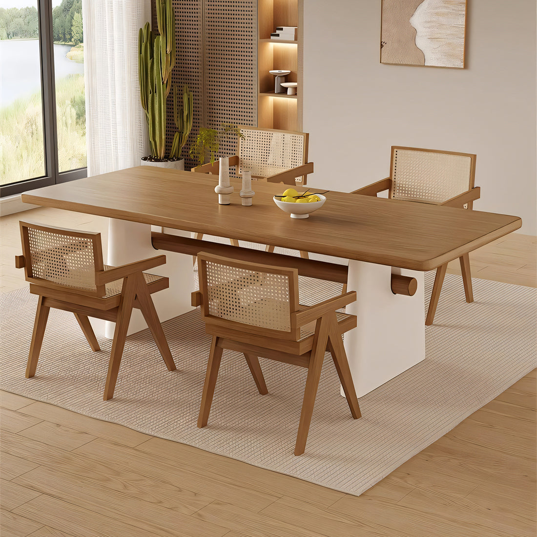 天然木 パイン材 ダイニングテーブル 木目調 R加工 厚みのある脚 メッシュ 広々とした天板 カスタマイズ可能 CZ-T010