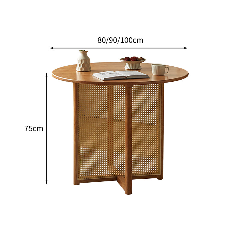 ダイニングテーブル 円形 ラタン編み ラバーウッド ワニス塗装 木目調 エコ素材 天然木 無臭 CZ-T016
