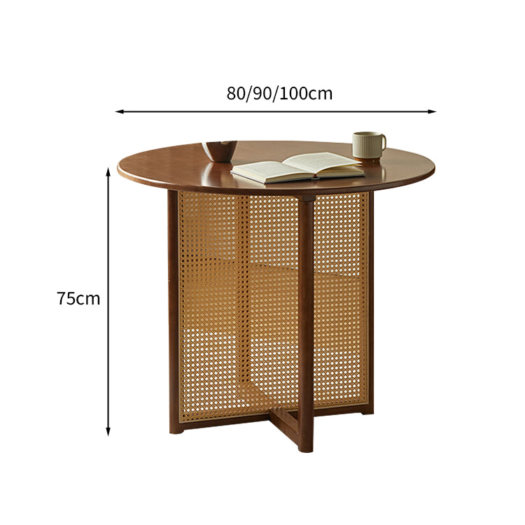 ダイニングテーブル 円形 ラタン編み ラバーウッド ワニス塗装 木目調 エコ素材 天然木 無臭 CZ-T016