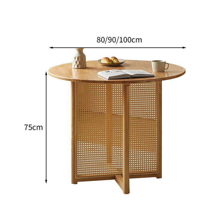 ダイニングテーブル 円形 ラタン編み ラバーウッド ワニス塗装 木目調 エコ素材 天然木 無臭 CZ-T016