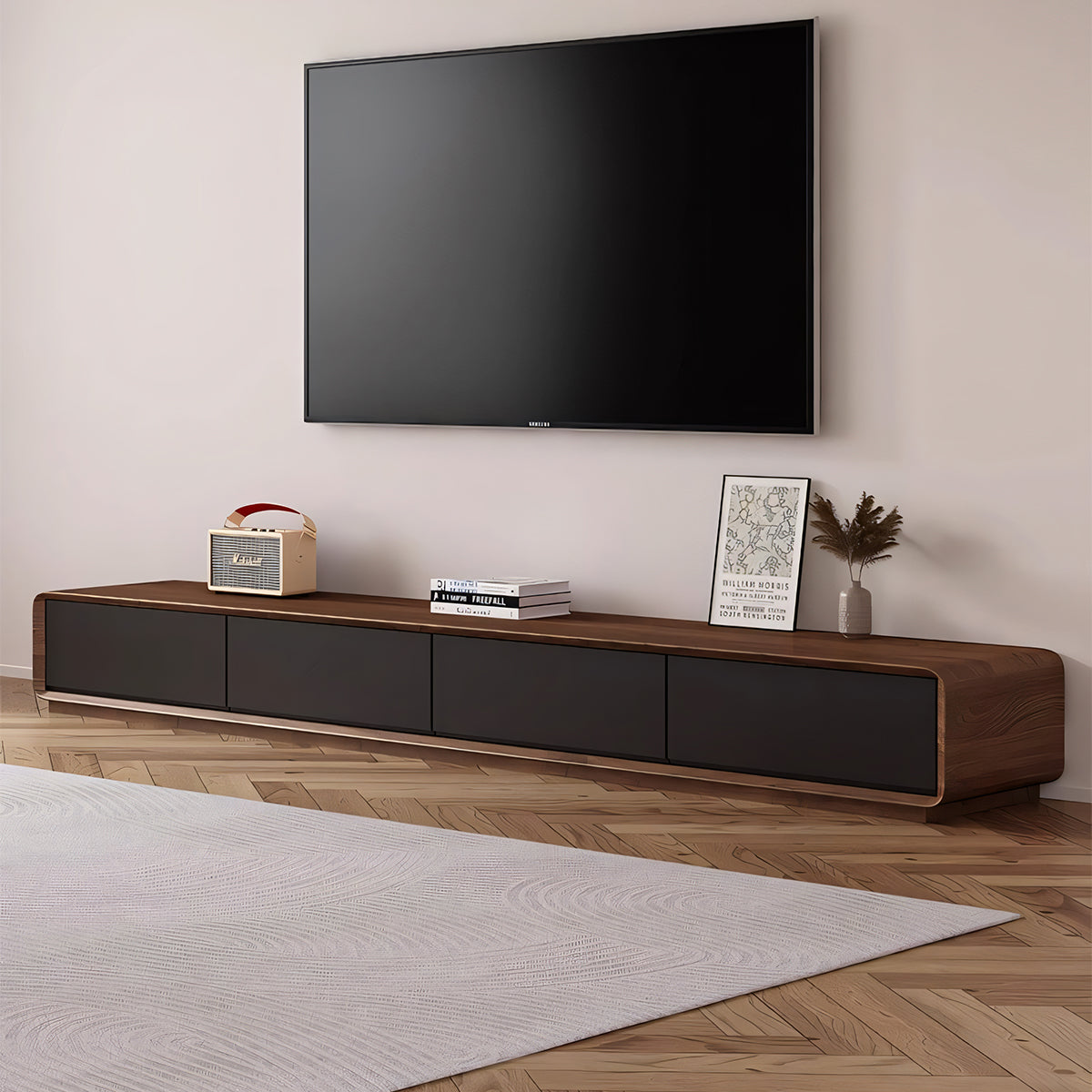 テレビボード テレビ台 TVボード 木目調 メラミン化粧板 防水性 耐久性 手掛けデザイン フラップ扉デザイン 配線孔付き カスタマイズ可能 DSG-T018