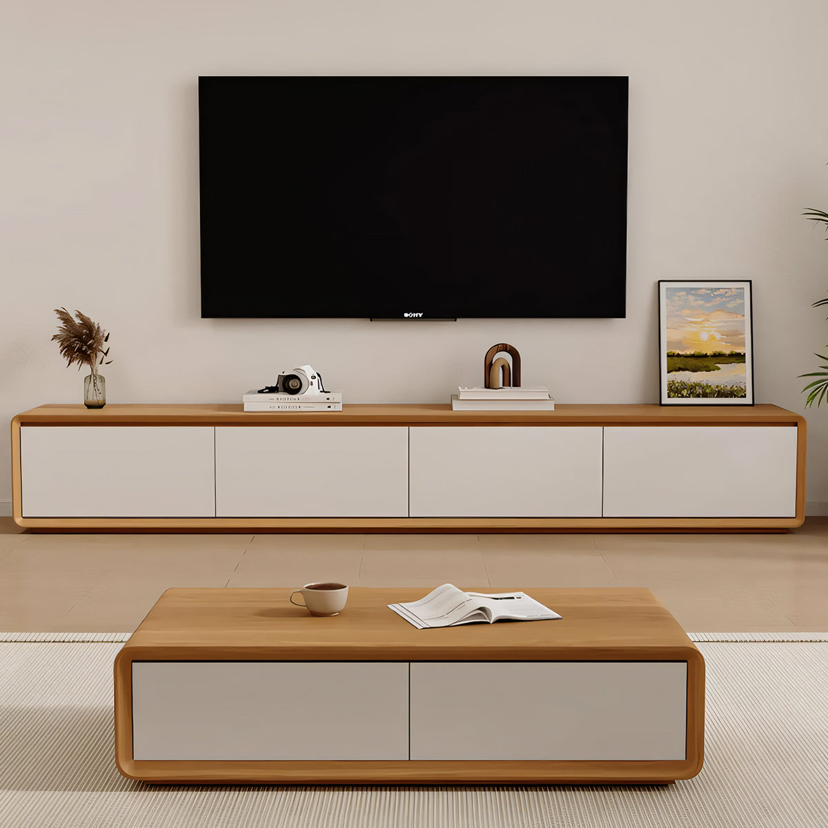 テレビボード テレビ台 TVボード 通気孔付き 通気性 天然木 ラバーウッド材 引き出し付き 扉付き収納 分類収納 巾木避けデザイン DSG-T019