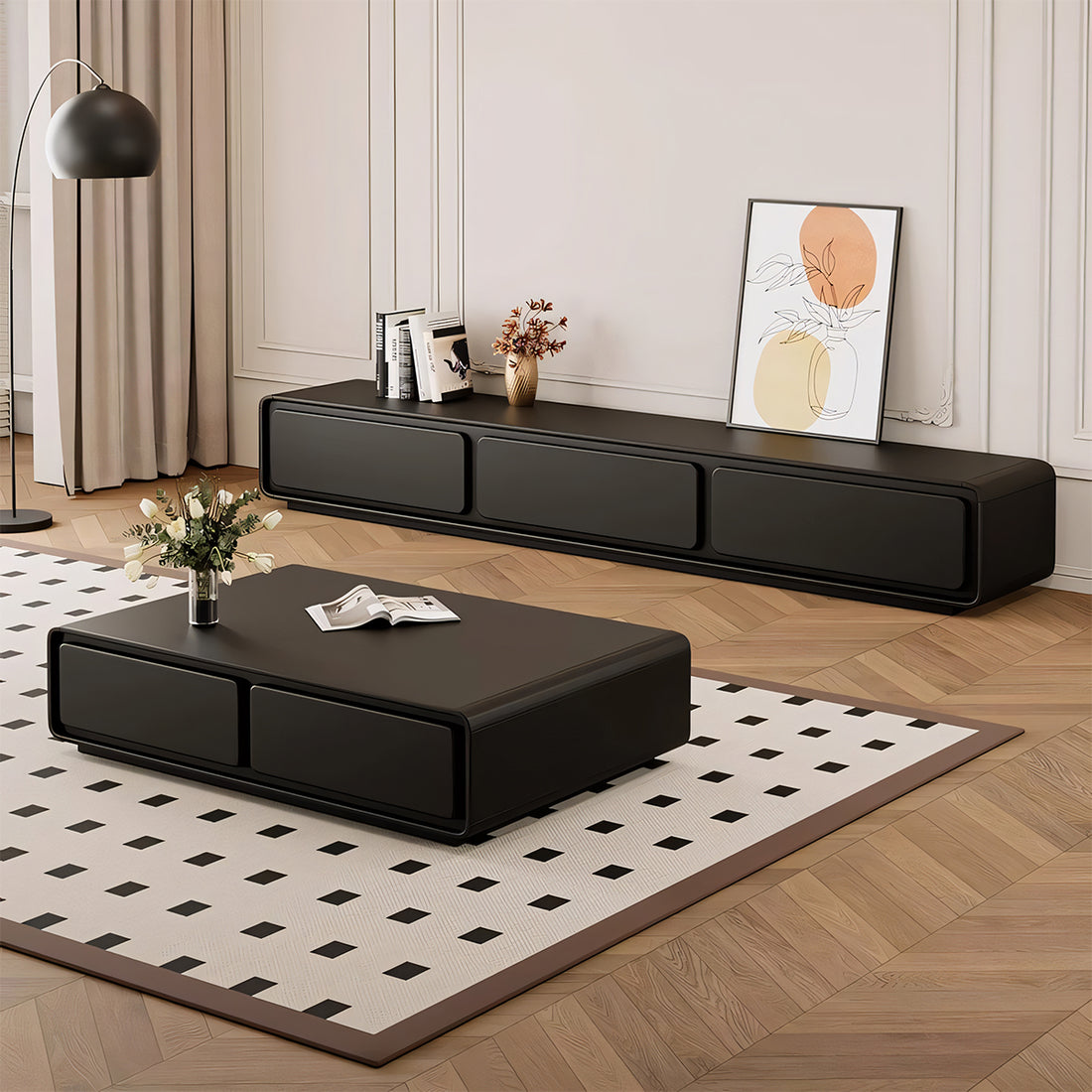 テレビ台 テレビボード TVボード 高級感 エコ素材 メラミン化粧板 収納力抜群 引き出し R加工 配線孔付き 台輪 DSG-T030