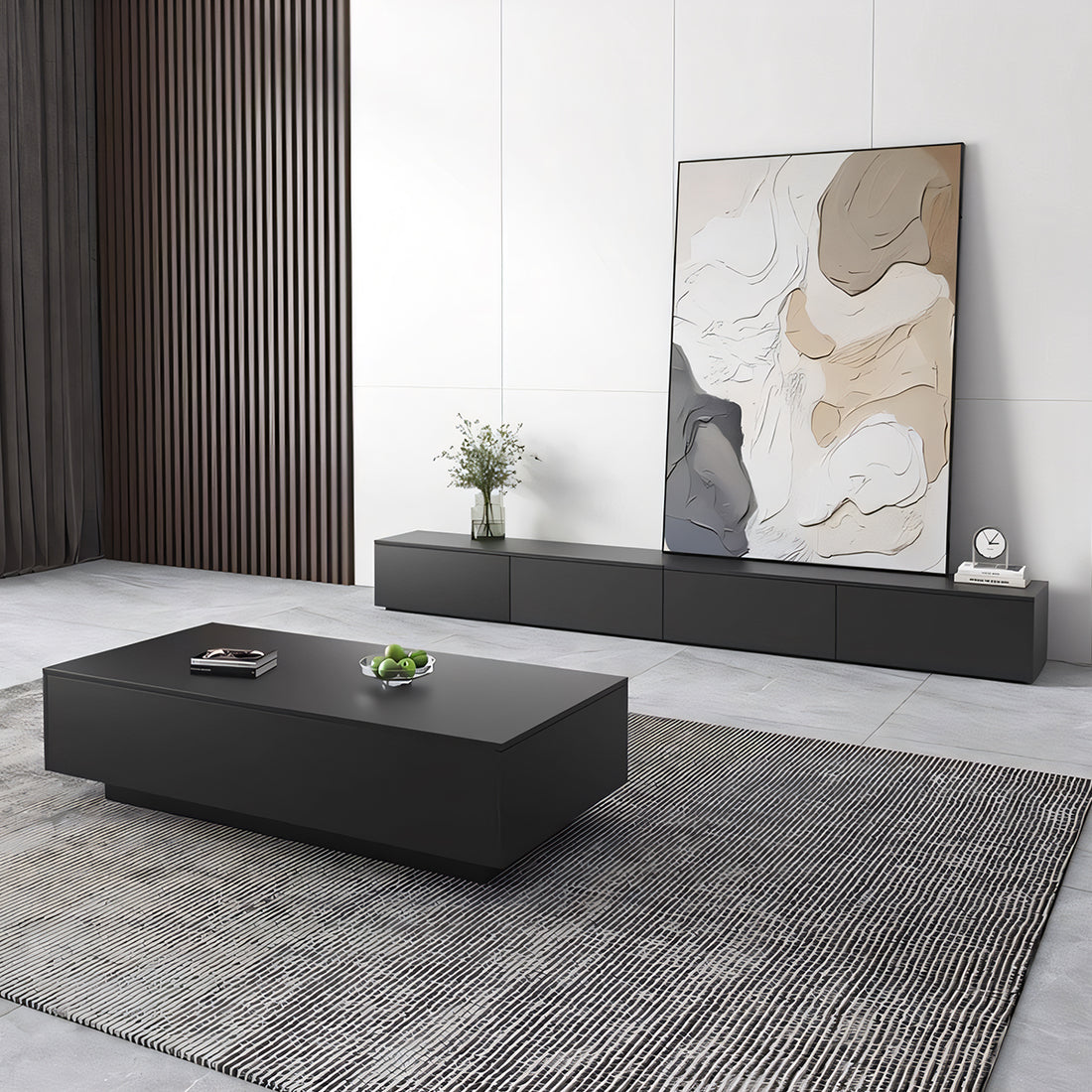 テレビボード テレビ台 TVボード 高級感 ブラック メラミン化粧板 エコ素材 台輪 引き出し 大容量 収納力抜群 配線孔付き カスタマイズ可能 DSG-T032