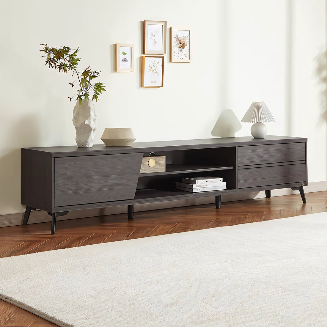 テレビボード TVボード テレビ台 木目調 収納力抜群 扉付き収納 オープン収納 引き出し 脚付き 配線孔付き DSG-T033