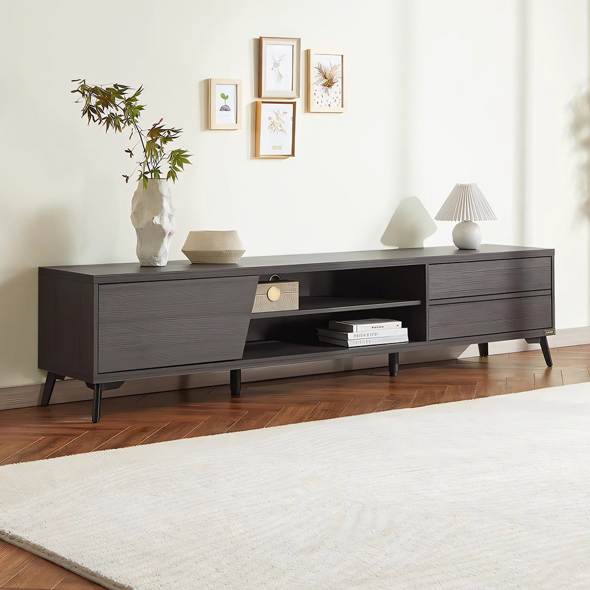 テレビボード TVボード テレビ台 木目調 収納力抜群 扉付き収納 オープン収納 引き出し 脚付き 配線孔付き DSG-T033