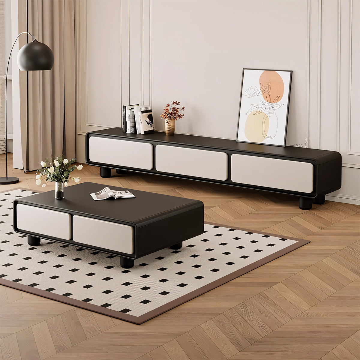 テレビ台 テレビボード TVボード モダン バイカラーデザイン 引き出し 収納力抜群 大容量 メラミン化粧板 配線孔付き DSG-T035