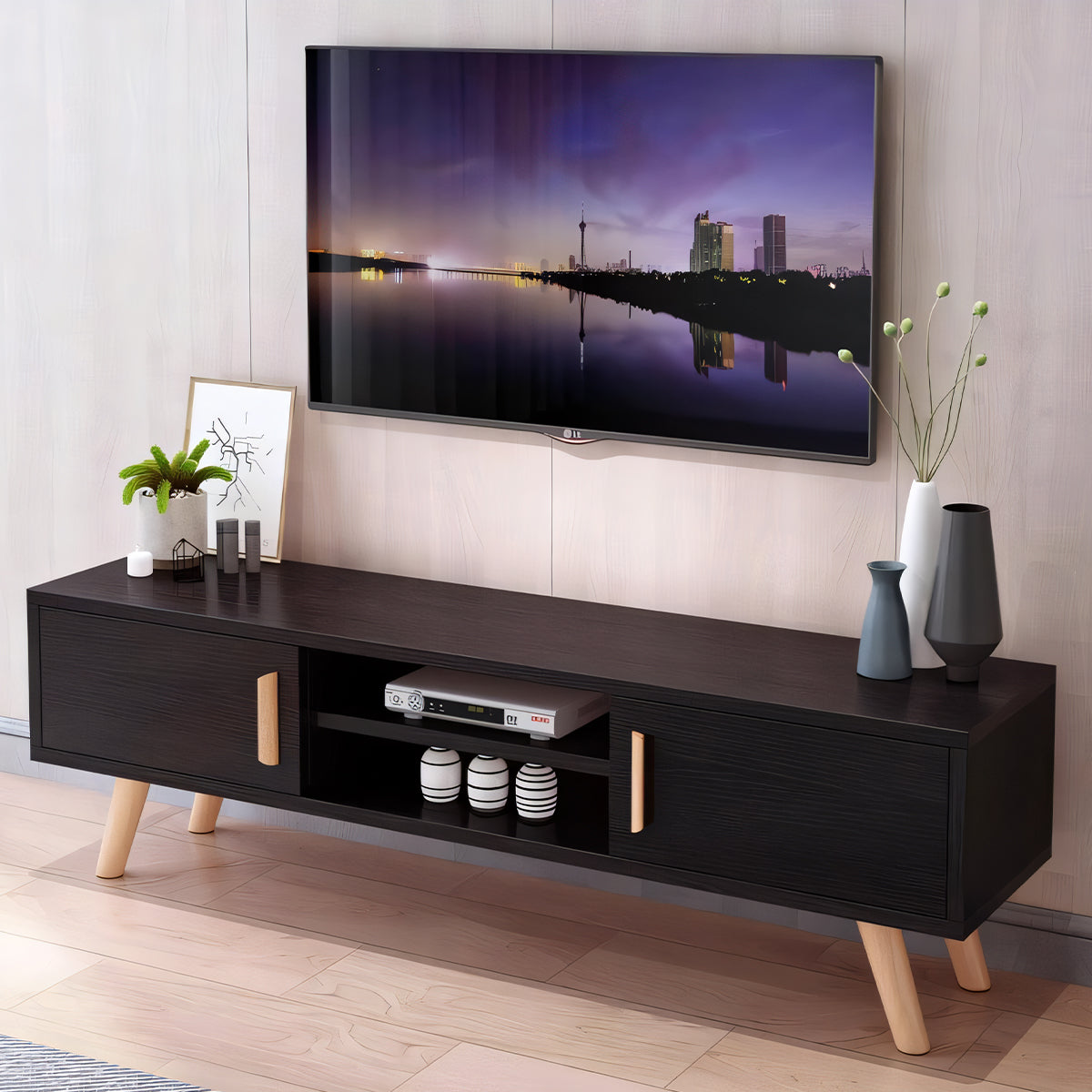 テレビボード テレビ台 TVボード 洗練 メラミン化粧板 脚付き 滑り止め 天然木 ブナ材 オープン収納 大容量 扉付き収納 DSG-T036