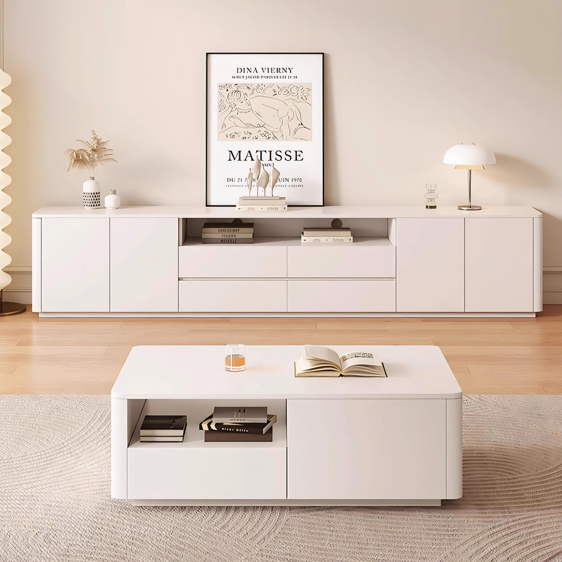 テレビボード テレビ台 TVボード シンプル 収納力抜群 引き出し 扉付き収納 大容量 エコ素材 メラミン化粧板 配線孔付き R加工 台輪 DSG-T038