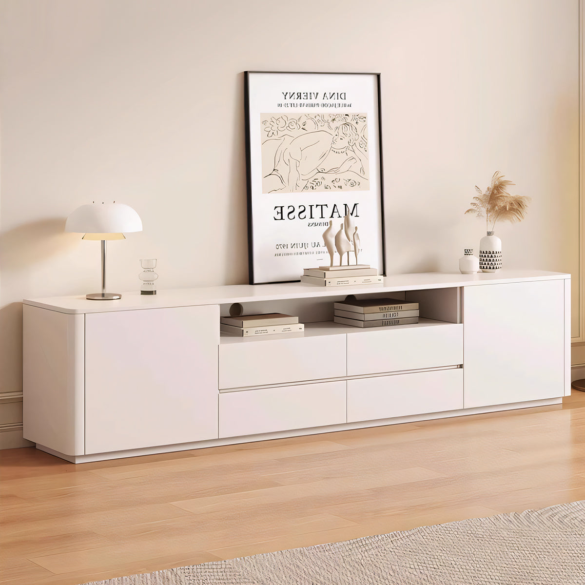 テレビボード テレビ台 TVボード シンプル 収納力抜群 引き出し 扉付き収納 大容量 エコ素材 メラミン化粧板 配線孔付き R加工 台輪 DSG-T038