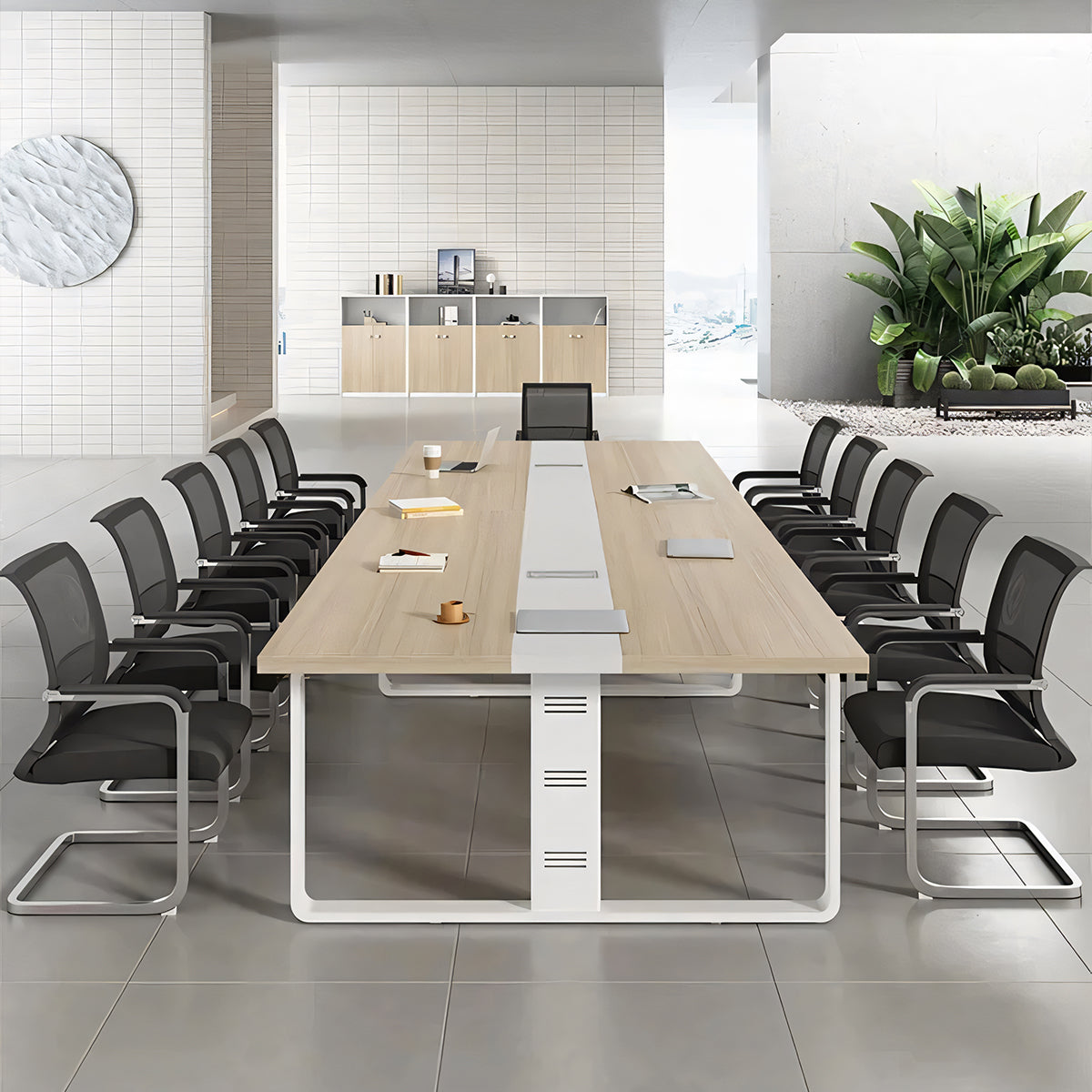 スチールフレーム 会議机 会議用テーブル ミーティングテーブル 長方形テーブル オフィスデスク 長机 シンプル ナチュラル カスタマイズ可能 HYZ-T003