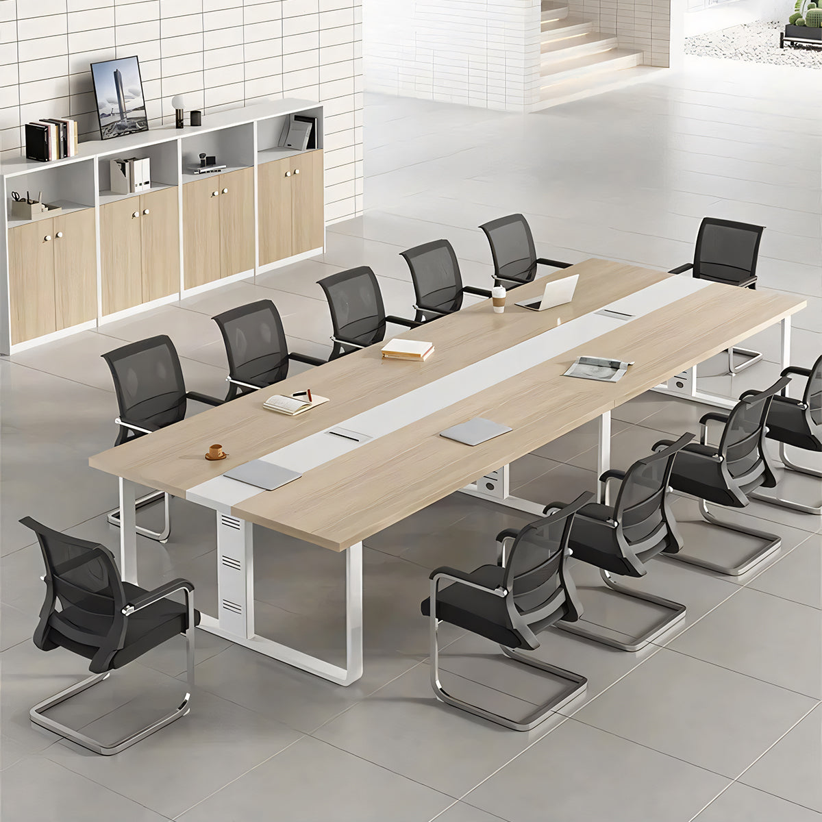 スチールフレーム 会議机 会議用テーブル ミーティングテーブル 長方形テーブル オフィスデスク 長机 シンプル ナチュラル カスタマイズ可能 HYZ-T003