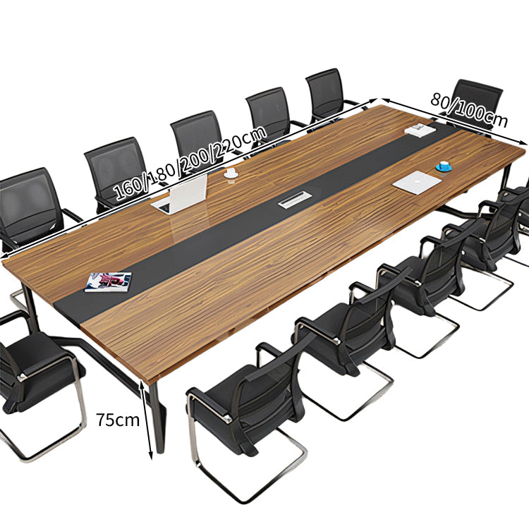 シンプル 洗練 シャープ 木目調 落ち着き 会議テーブル ミーティングテーブル スチール メラミン化粧板 配線ボックス カスタマイズ可能 HYZ-T006