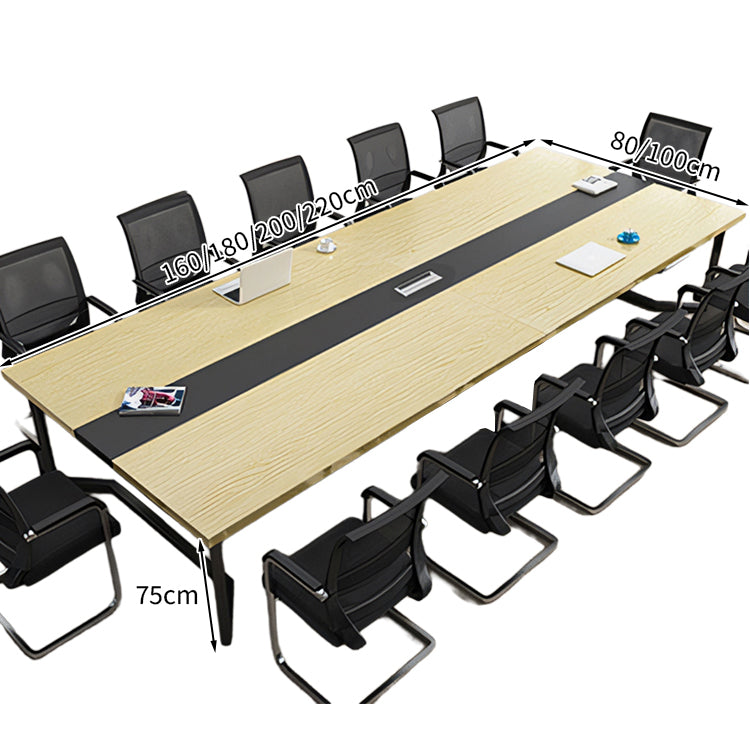 シンプル 洗練 シャープ 木目調 落ち着き 会議テーブル ミーティングテーブル スチール メラミン化粧板 配線ボックス カスタマイズ可能 HYZ-T006