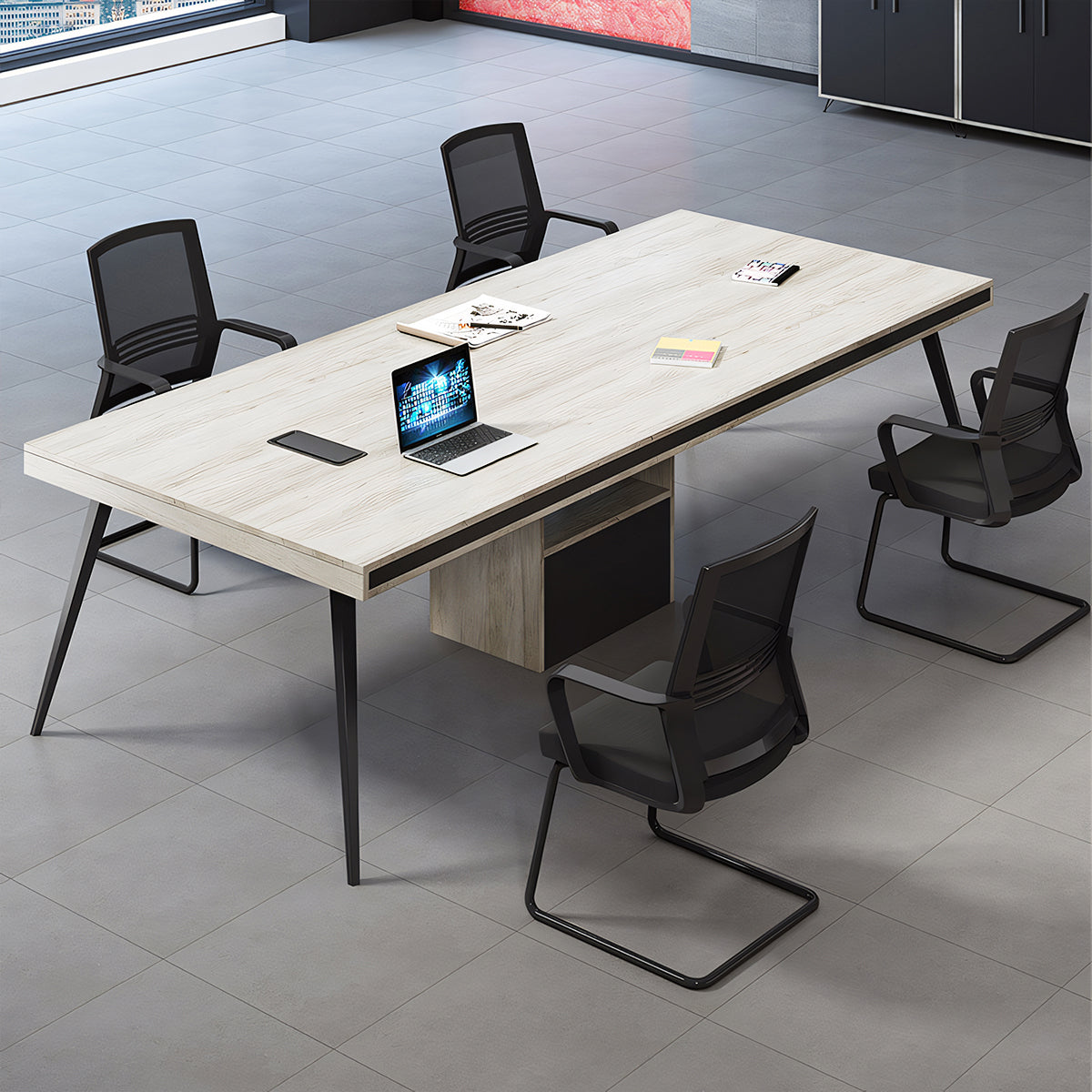 会議テーブル ミーティングテーブル 長方形テーブル 大型オフィステーブル スチール脚 コンパクト 木目調 カスタマイズ可能 HYZ-T007
