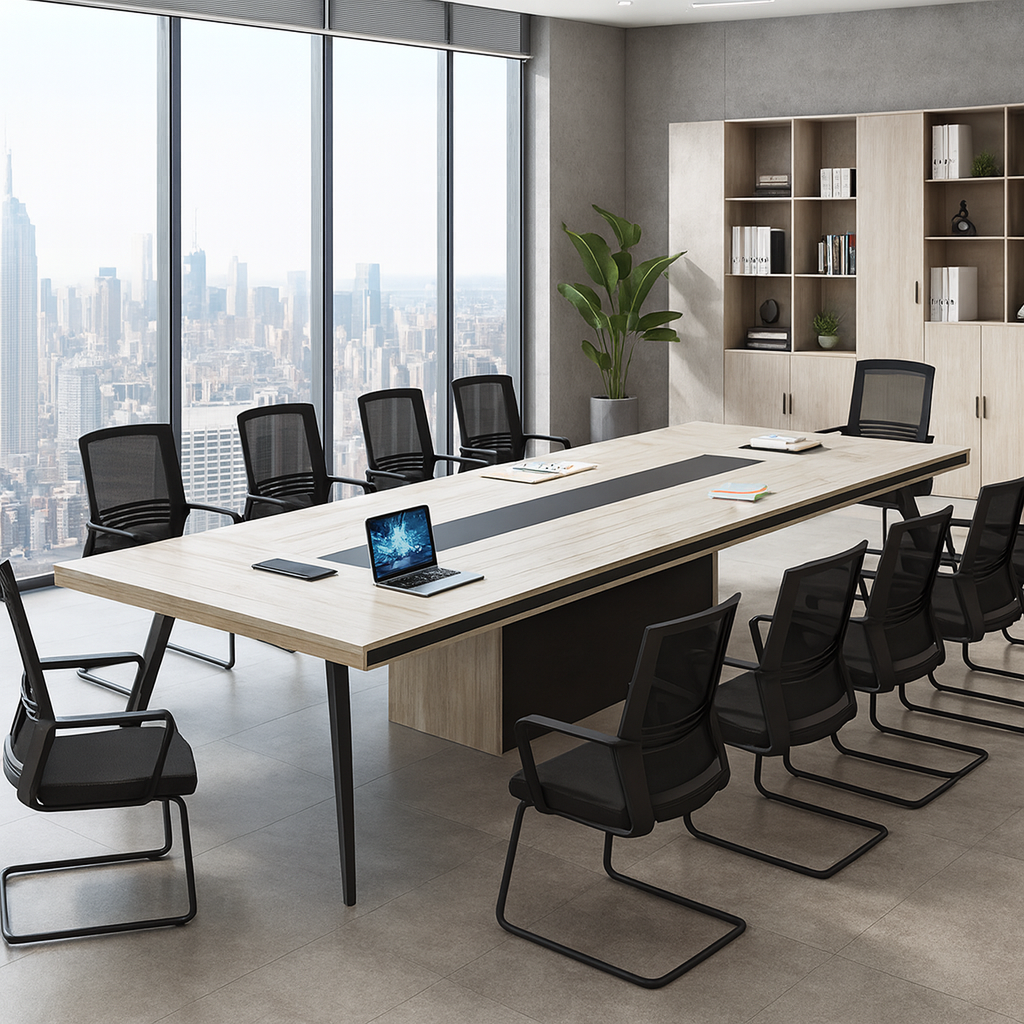会議テーブル ミーティングテーブル 長方形テーブル 大型オフィステーブル スチール脚 コンパクト 木目調 カスタマイズ可能 HYZ-T007