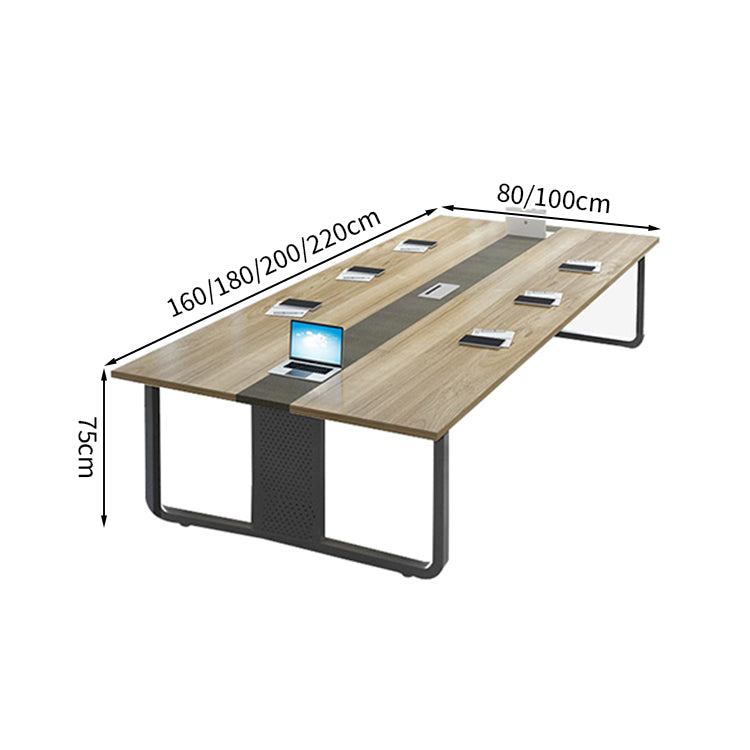 ミーティングテーブル 会議テーブル モダン エコ素材 メラミン化粧板広々とした天板 スチール製フレーム 配線孔付き カスタマイズ可能 HYZ-T098