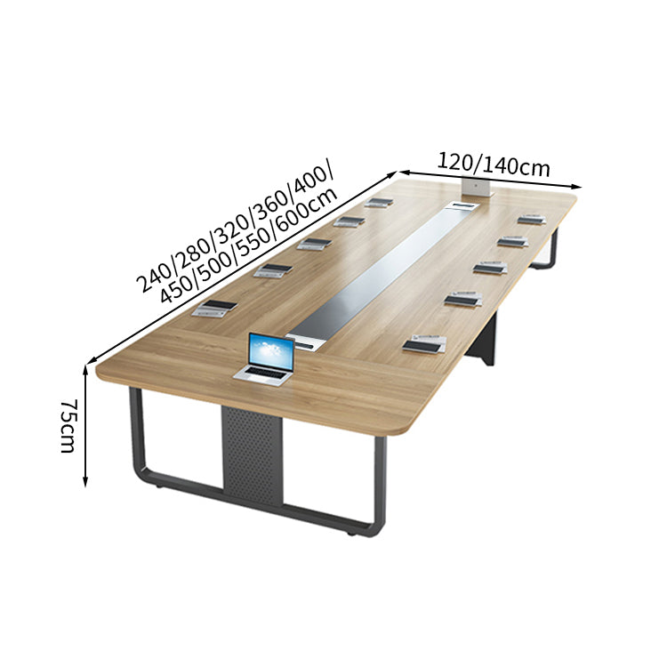 ミーティングテーブル 会議テーブル モダン エコ素材 メラミン化粧板広々とした天板 スチール製フレーム 配線孔付き カスタマイズ可能 HYZ-T098