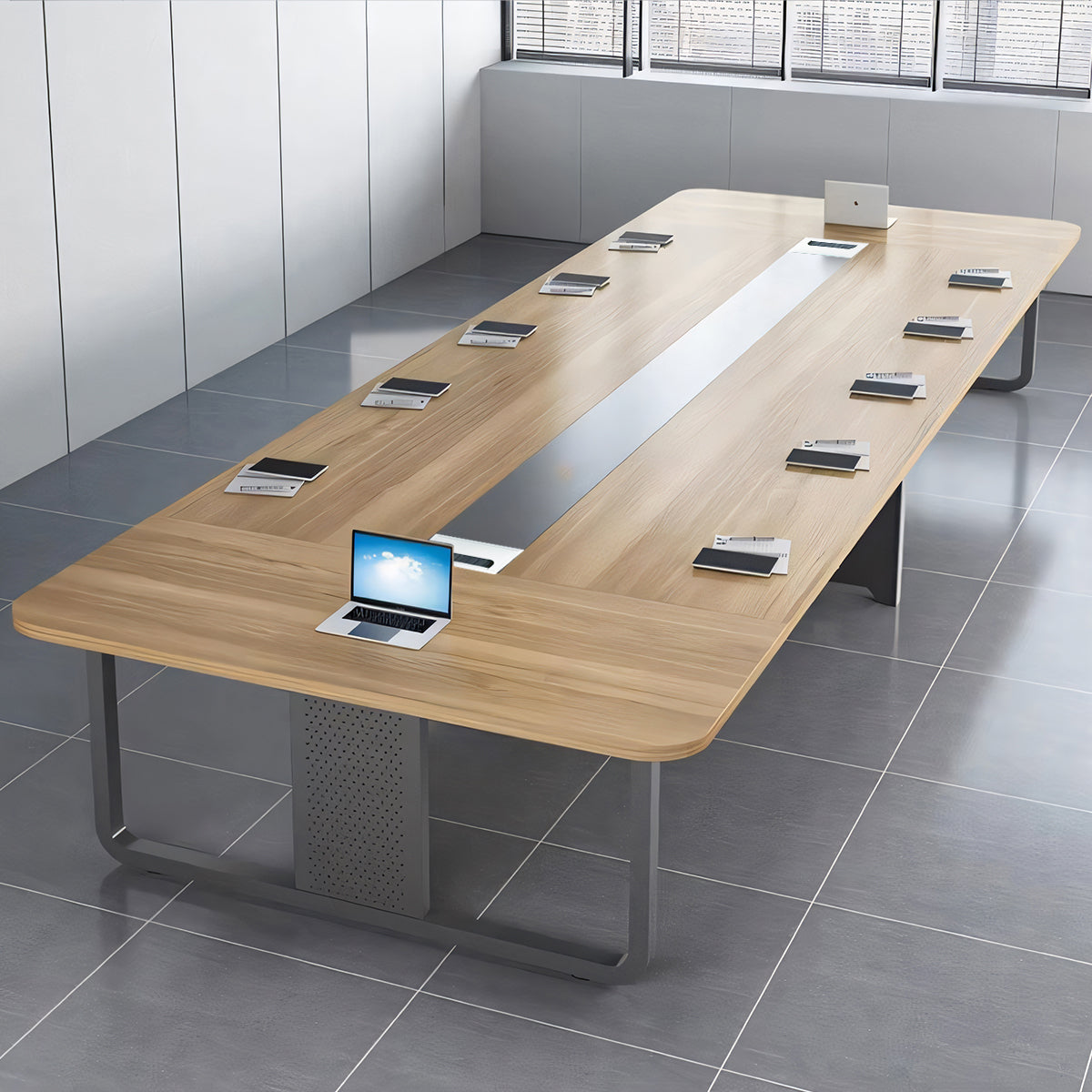 ミーティングテーブル 会議テーブル モダン エコ素材 メラミン化粧板広々とした天板 スチール製フレーム 配線孔付き カスタマイズ可能 HYZ-T098