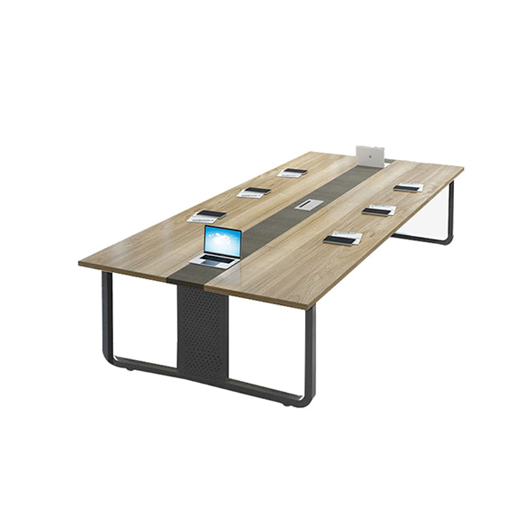 ミーティングテーブル 会議テーブル モダン エコ素材 メラミン化粧板広々とした天板 スチール製フレーム 配線孔付き カスタマイズ可能 HYZ-T098