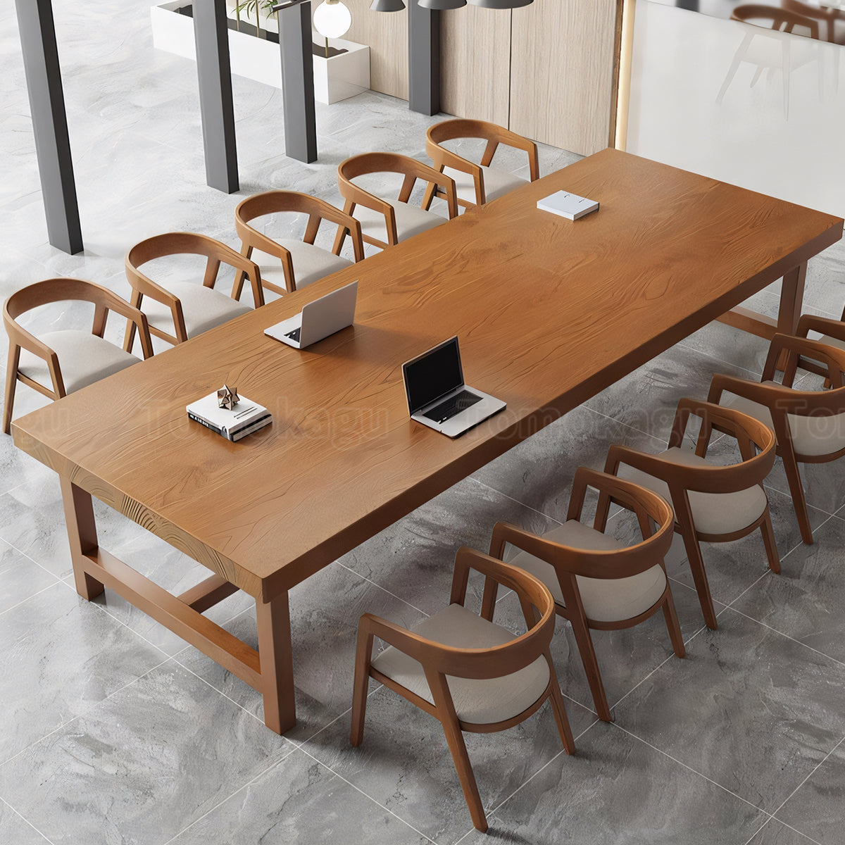 ミーティングテーブル 会議テーブル 木目調 天然木 パイン材 ワニス塗装 エコ素材 広々とした天板 カスタマイズ可能 HYZ-T100