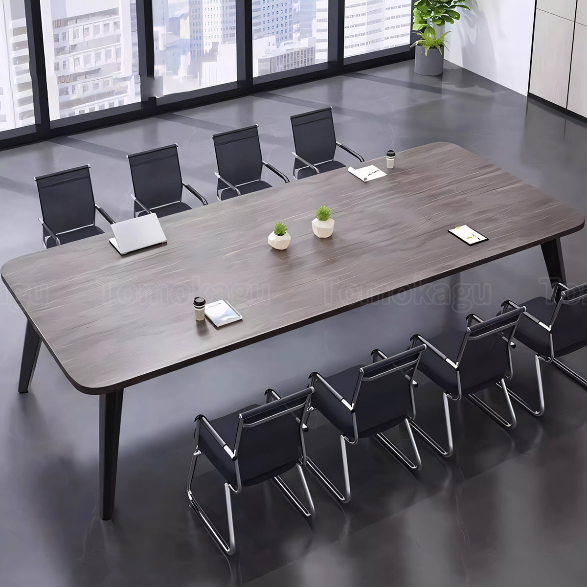 ミーティングテーブル 会議テーブル 木目調 エコ素材 メラミン化粧板 プラパート R加工 配線孔付き カスタマイズ可能 HYZ-T101