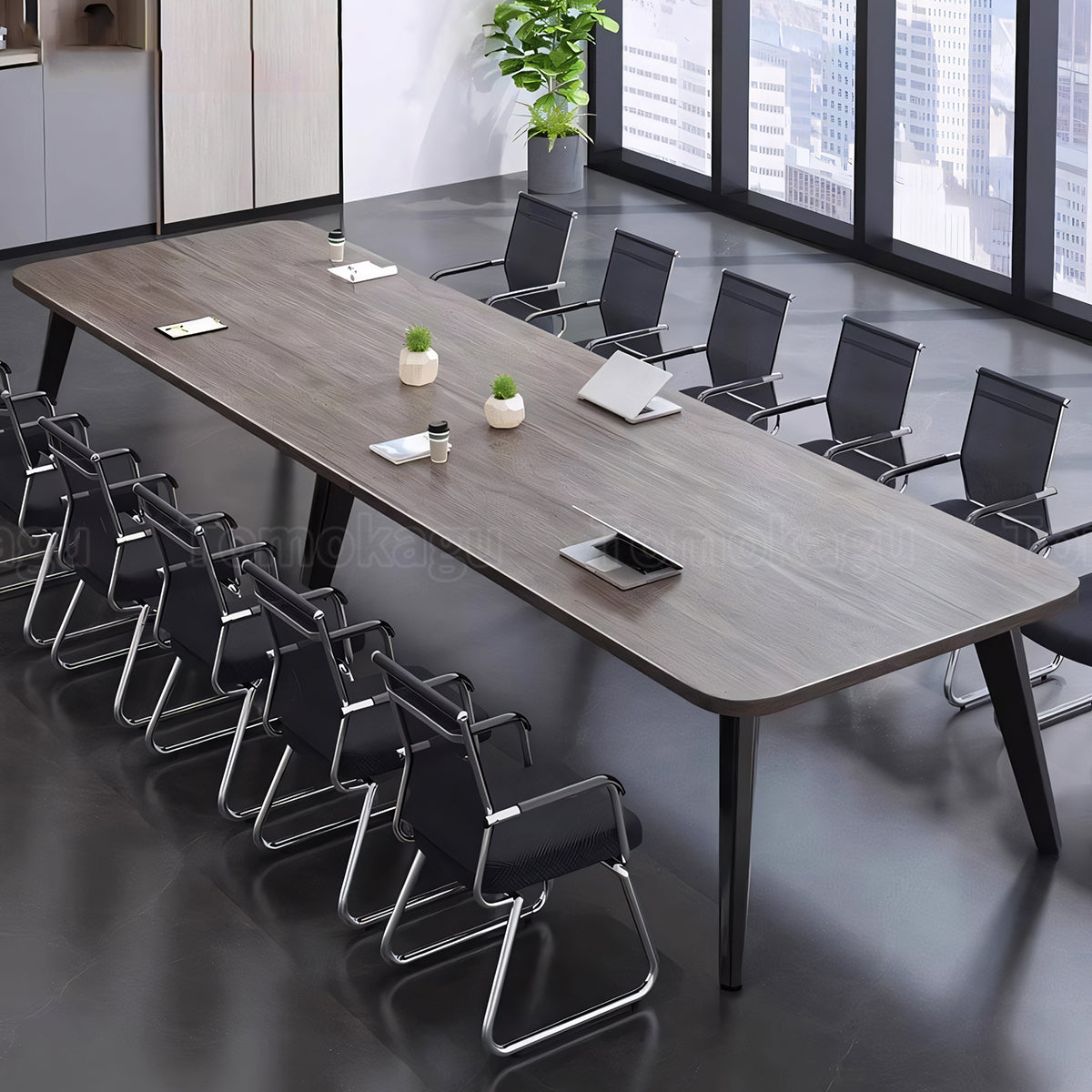 ミーティングテーブル 会議テーブル 木目調 エコ素材 メラミン化粧板 プラパート R加工 配線孔付き カスタマイズ可能 HYZ-T101