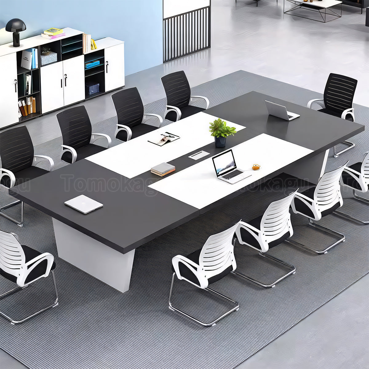 ミーティングテーブル 会議テーブル バイカラーデザイン メラミン化粧板 エコ素材 天然木 配線ボックス モダン HYZ-T102