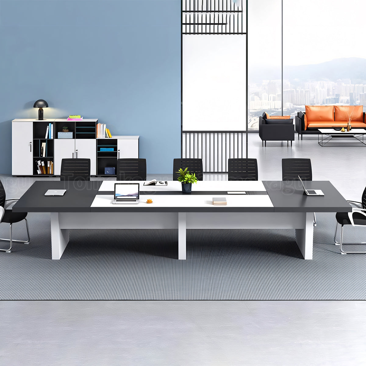 ミーティングテーブル 会議テーブル バイカラーデザイン メラミン化粧板 エコ素材 天然木 配線ボックス モダン HYZ-T102